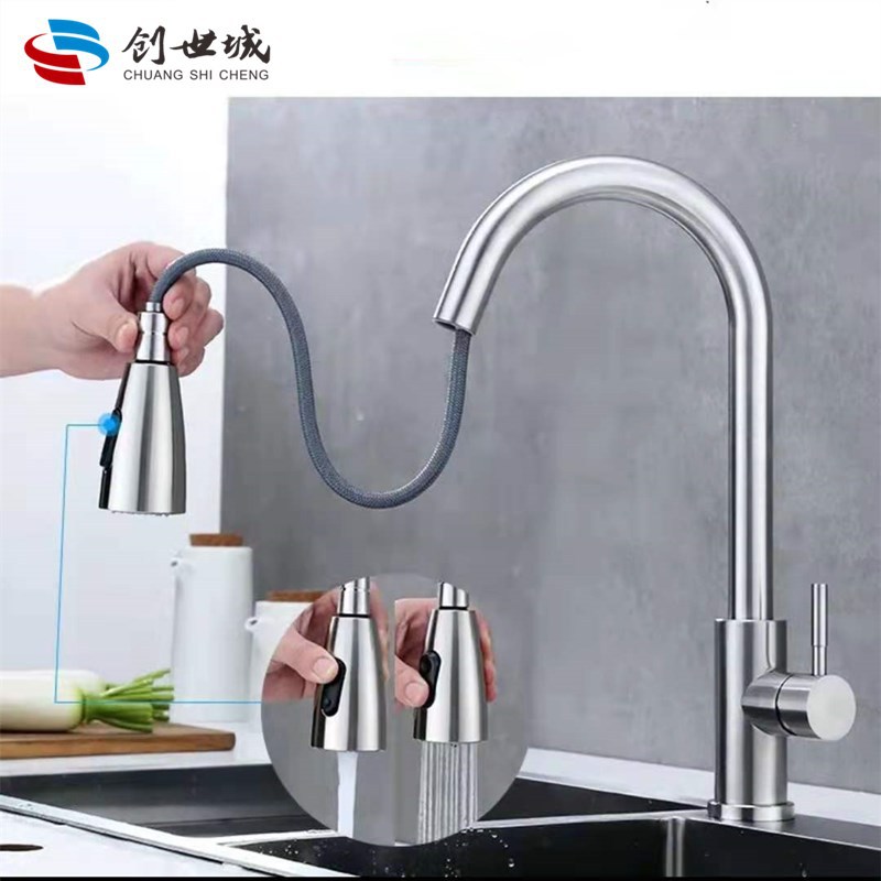 Cross-Border Black Sus304 Stainless Steel Hot and Cold Pull Faucet Kitchen Sink Sink Faucet