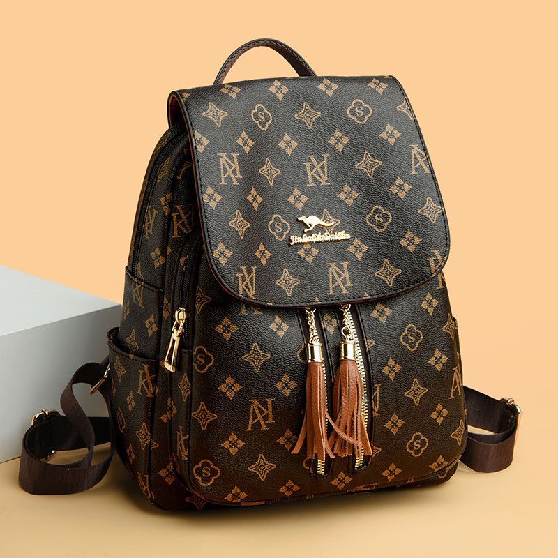 凯蒂袋鼠牛皮软皮双肩包女2023新款中年女士背包大容量送妈妈