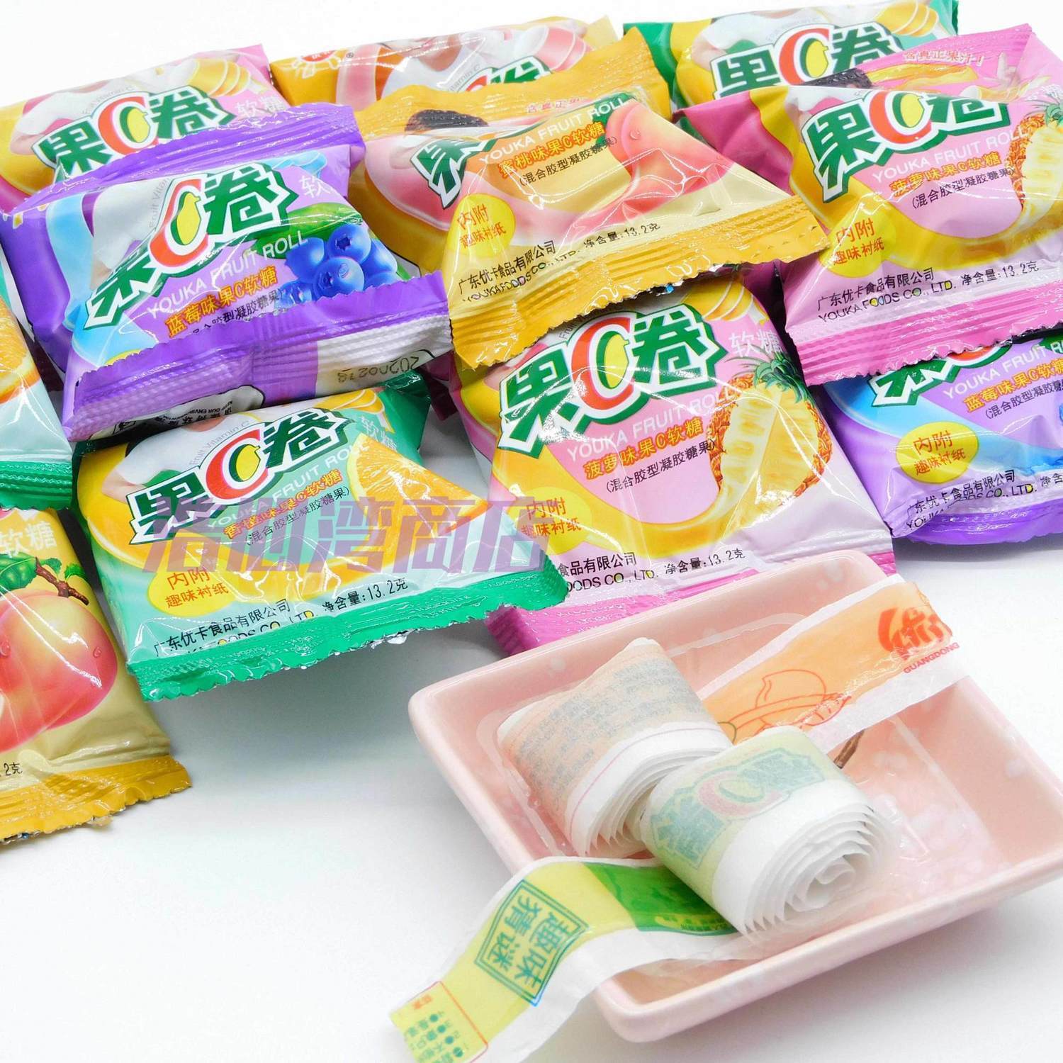 优卡果c卷软糖8090后儿时休闲小吃零食卷卷糖趣味字谜维c果汁软糖