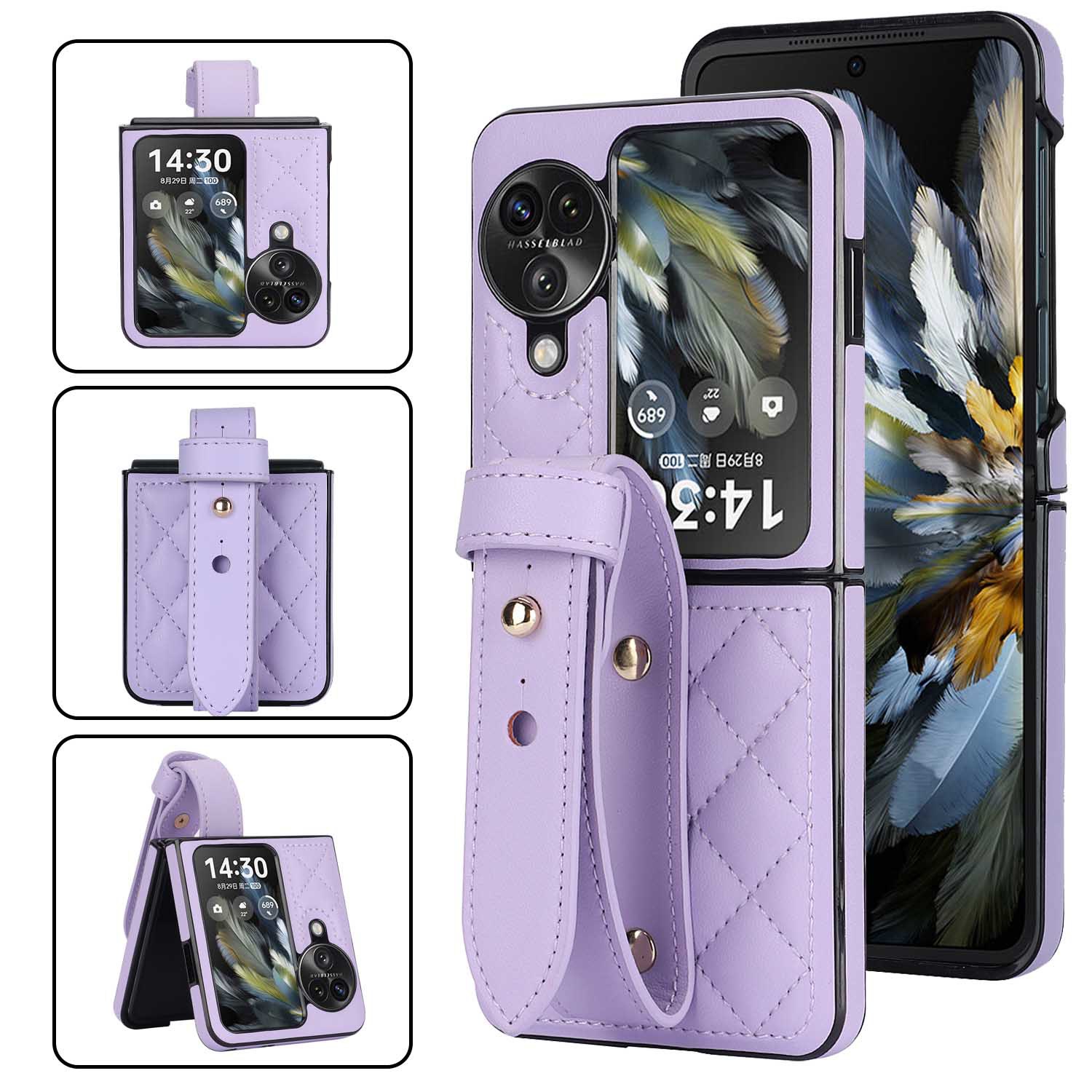 适用oppo find n2 flip折叠屏腕带手机壳n3flip菱格纹贴皮保护套