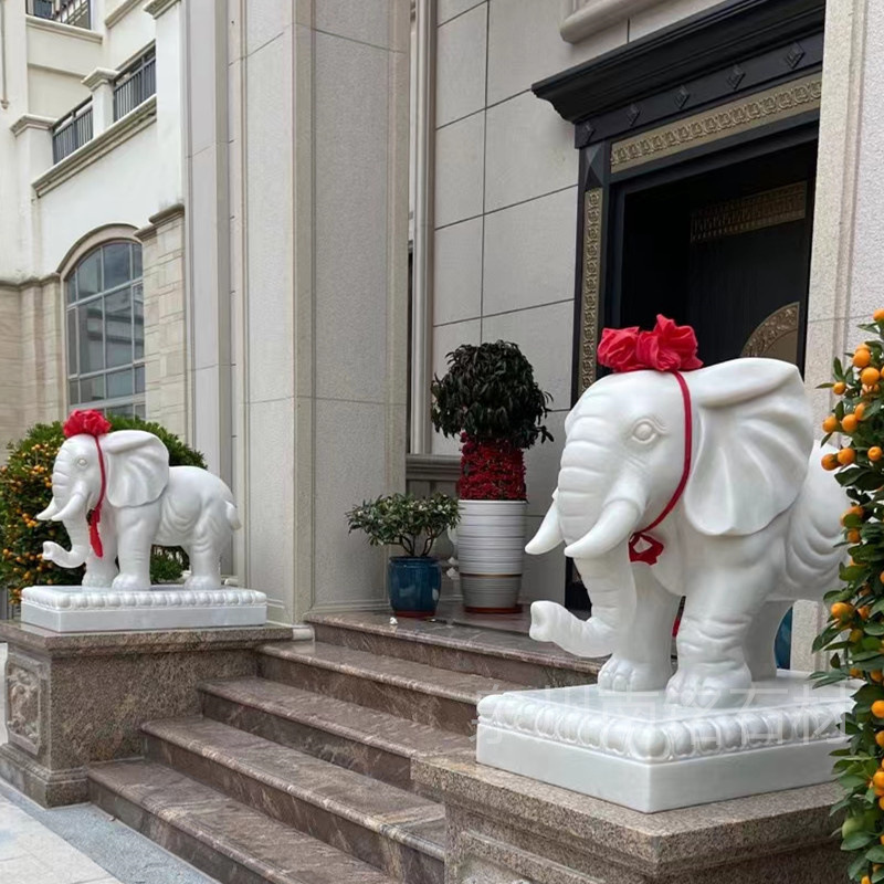 惠安石雕大象 别墅家居看门芝麻白黄金麻吉象雕塑 厂家优惠促销