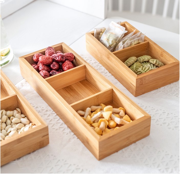 竹制零食盒子分格干果盒桌面客厅多功能收纳盒小吃盒家用九宫格