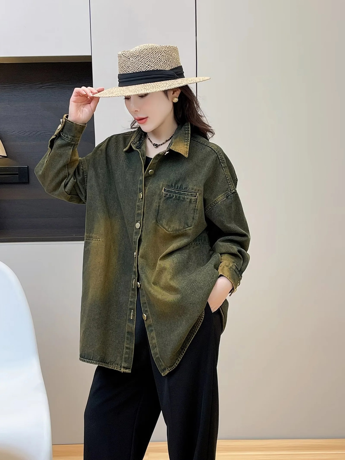 韩版女装批发 新款 水洗做旧牛仔棉宽松衬衫外套 批发-阿里巴巴