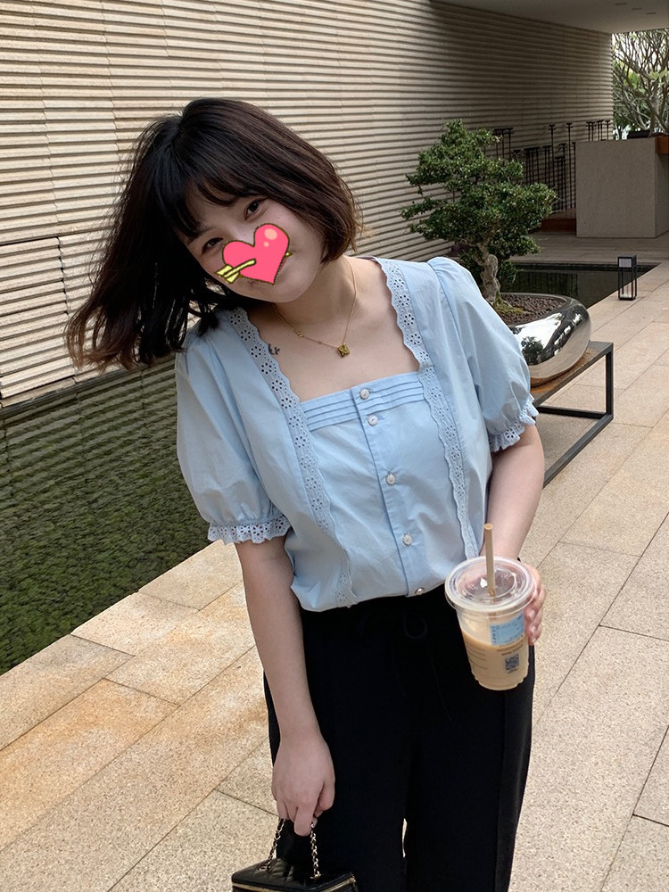 蕾丝泡泡短袖t恤图片