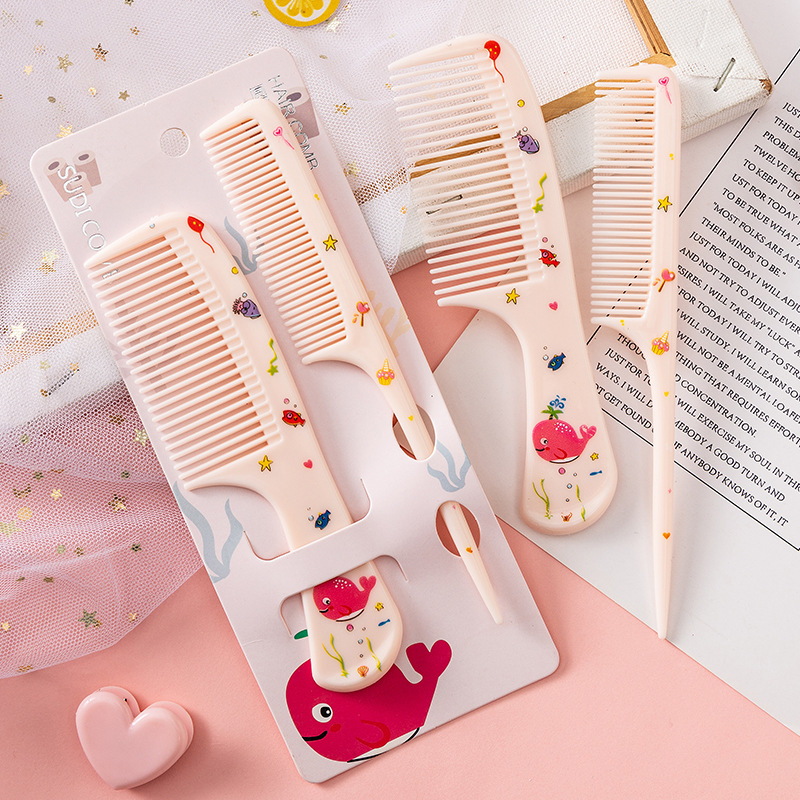 872 Cartoon Animal Baby Kids' Comb Girl One Year Old 2 Years Old Hairdressing Comb Fine Tooth Pointed Tail 2 Comb Set