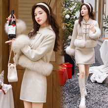 小香风羽绒服套装女2023冬季新款时尚高级感富家千金白鸭绒两件套