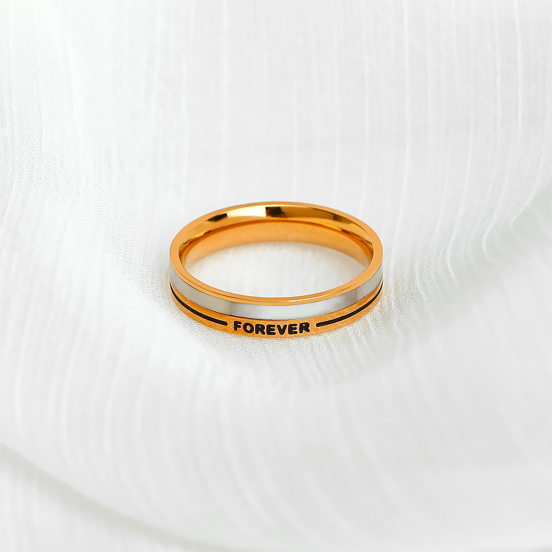 2022年新款珍珠母贝白贝钛钢戒指女百搭不掉色英文forever食指环