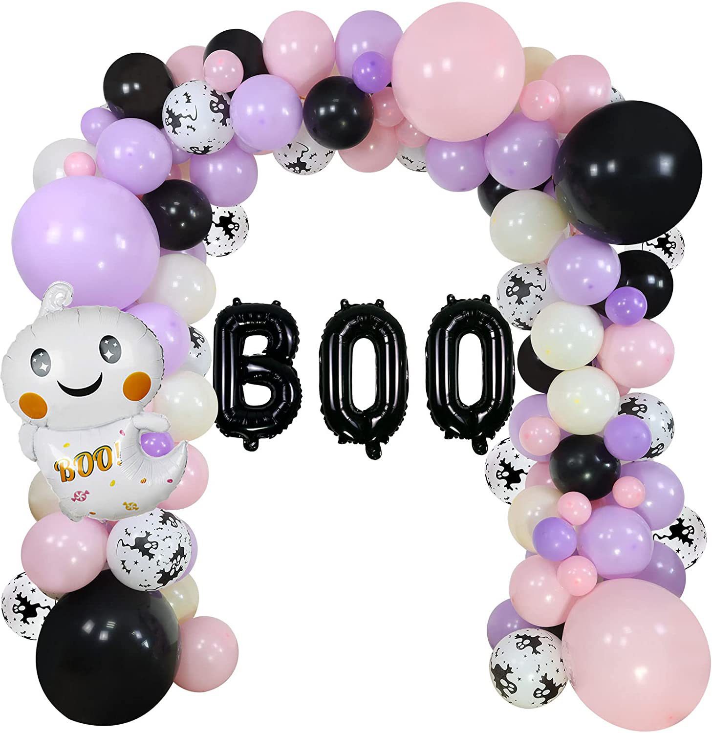 气球链包装方式:透明op袋配置铝膜:16寸boo字母x1,boo白幽灵x1乳胶:18