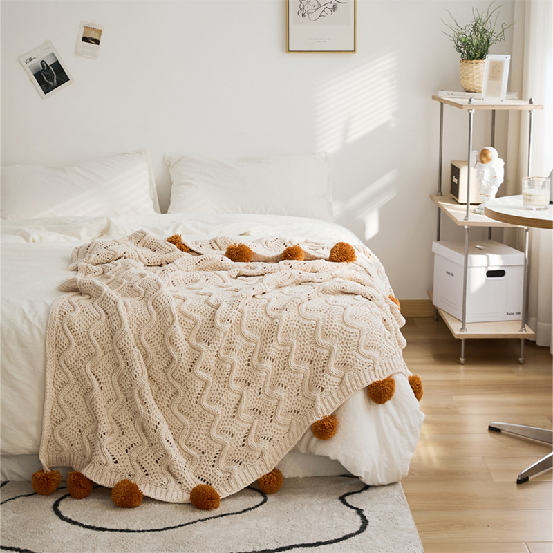  New Four Seasons Nordic Class a Ball Chenille Living Room Knitted Blanket Sofa Blanket Pillow Fan Tass