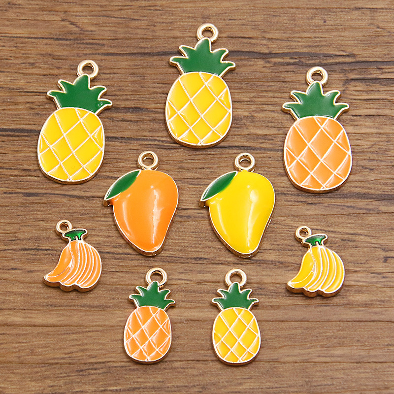 4款diy合金饰品配件 kc金珐琅滴油魅力 水果吊坠菠萝芒果香蕉挂件