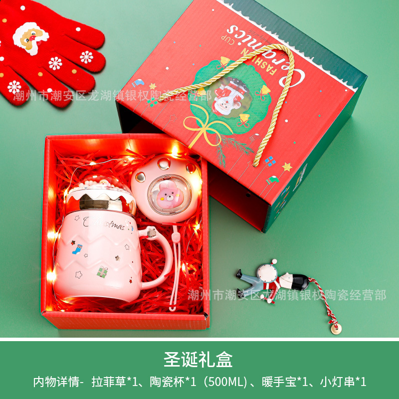 Internet Celebrity Hot Sale Cross-Border Christmas Ceramic Cup with New Cute Pet Cat's Paw Hand Warmer Set Gold Jewelry Gift