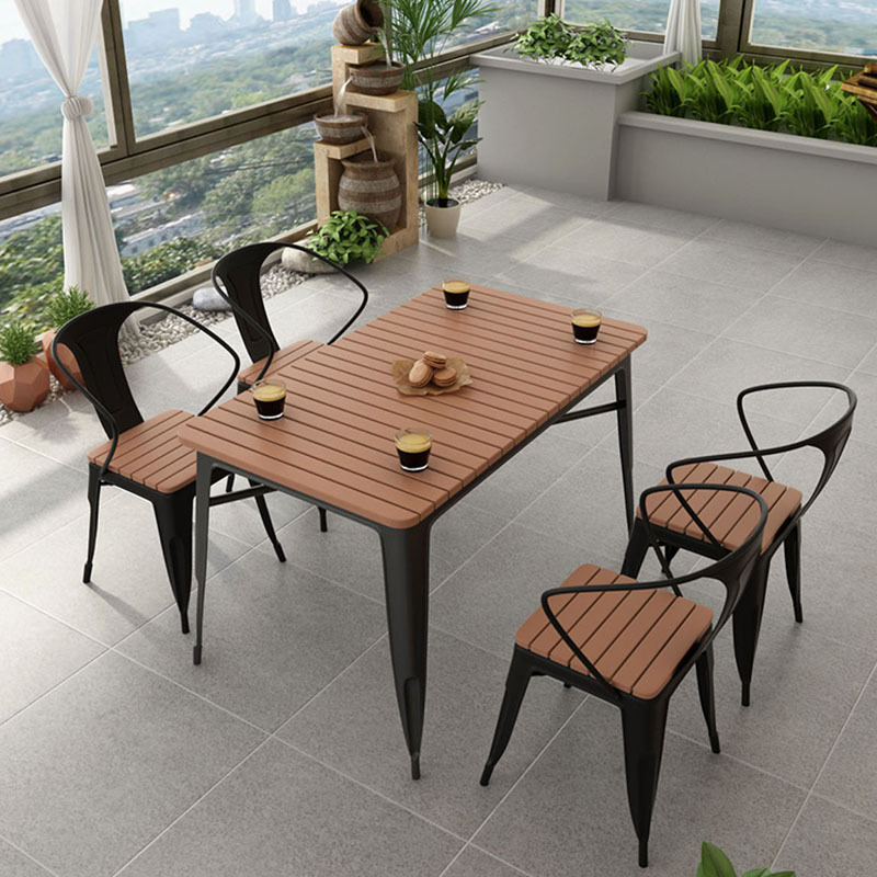 现代简约户外塑木桌椅组合 露天庭院休闲下午茶方形桌子室外桌椅