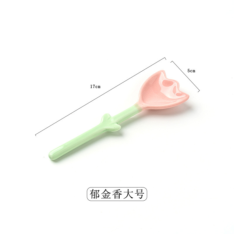 Tulip Ceramic Long Spoon Household Good-looking Fresh Flowers Coffee Spoon Dessert Spoon Ice-Cream Spoon Meal Spoon