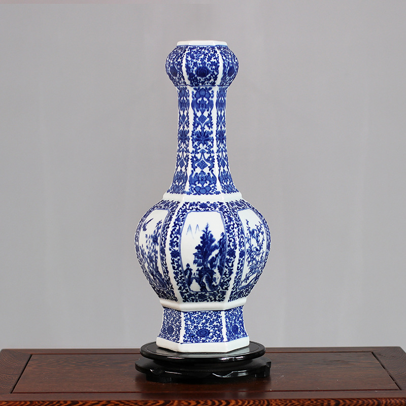 Jingdezhen Ceramic Antique Imitation Chinese Style Living Room Entrance and Wine Cabinet Vase Decoration Blue and White Porcelain Vase Antique Shelf Study Room Decoration