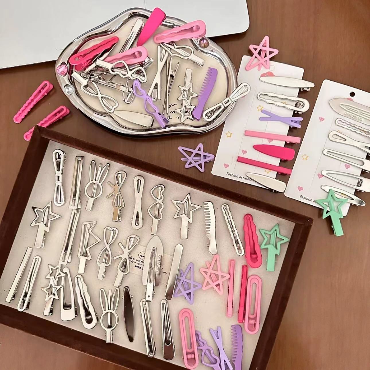 y2k金属甜酷辣妹发夹多巴胺侧边刘海碎发鸭嘴夹diy底夹合金发饰