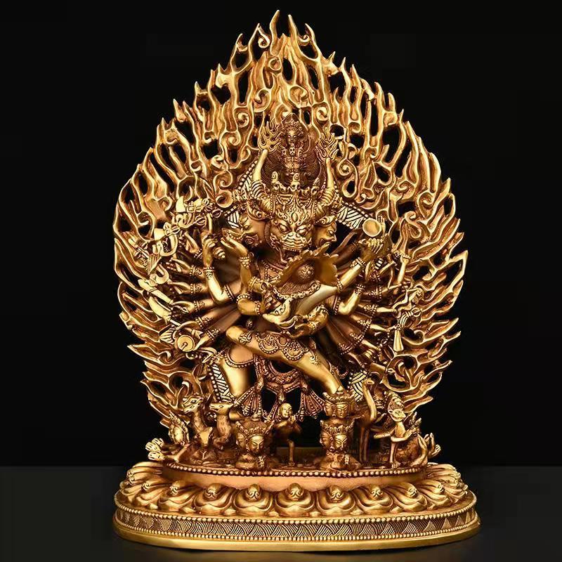 铜大威德金刚摆件纯铜佛像藏传密宗牛头明王菩萨祈福家用供养神像
