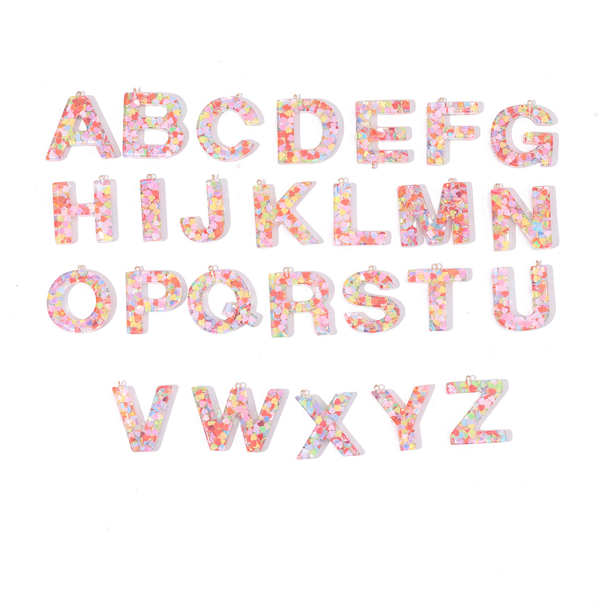 跨境热销粉色亮片树脂26字母钥匙扣饰品配件时尚经典百搭