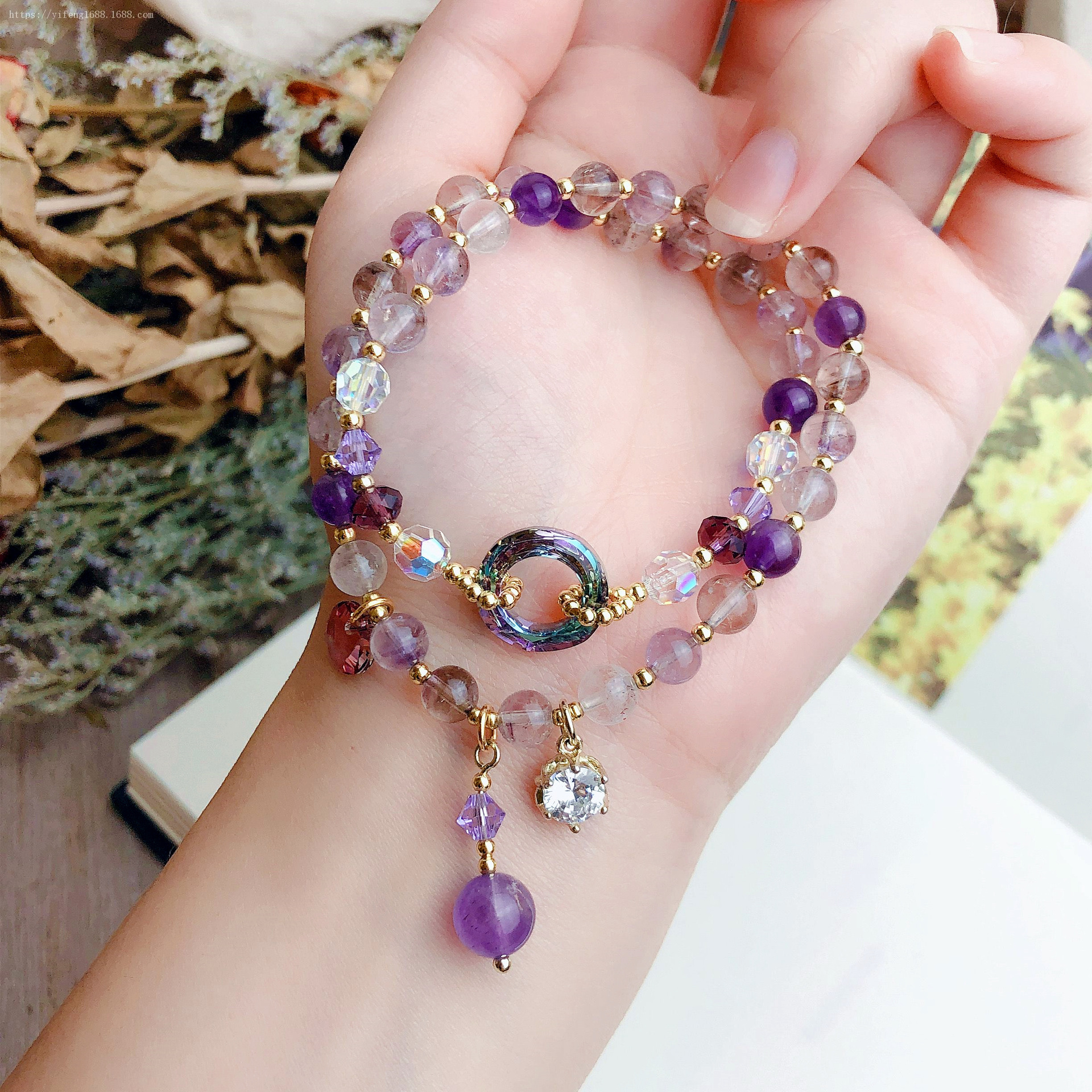 中国风紫色超七水晶手链女两圈奥地利水晶手串个性简约可个性
