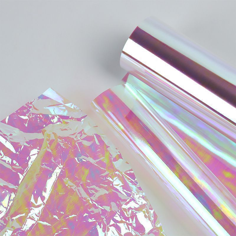 彩虹膜渐变幻彩膜镭射纸彩色珠光纸玻璃纸糖果花艺包鲜花的包跨境