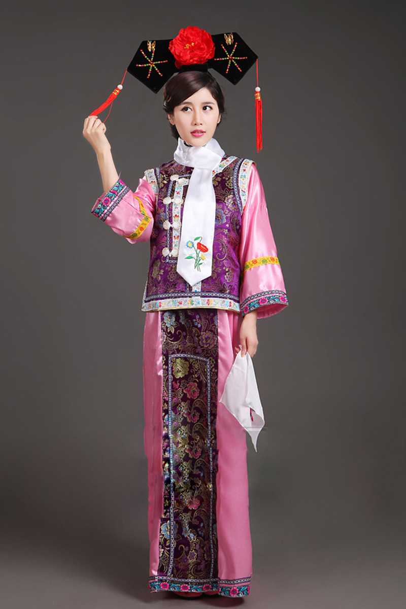 清朝宫廷古装女还珠格格服装甄嬛传宫女反串表演服满族旗服演出服