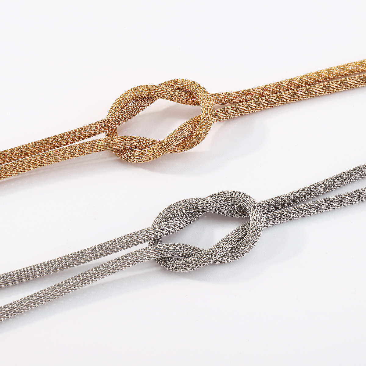 n10161跨境创意网链颈链女 法式轻奢卡扣打结项链冷淡风个性项饰