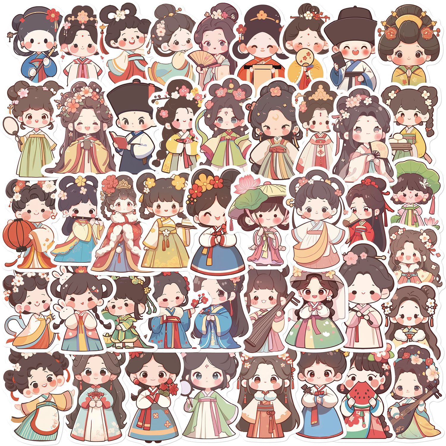 50张/套不重复创意古风小人物卡通贴纸diy行李箱涂鸦防水贴纸批发