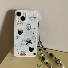 小众草莓猫咪插画手机壳适用苹果15/14PROMAX卡通硬iPhone13/12