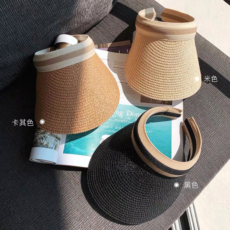 Summer Ins Straw Woven Topless Hat Women's Sun Hat Sun Protection Beach Straw Hat High-Profile Figure Headband Sun Hat