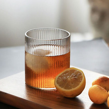 竖条纹玻璃杯高硼硅透明玻璃水杯家用竖纹玻璃果汁牛奶杯威士忌杯