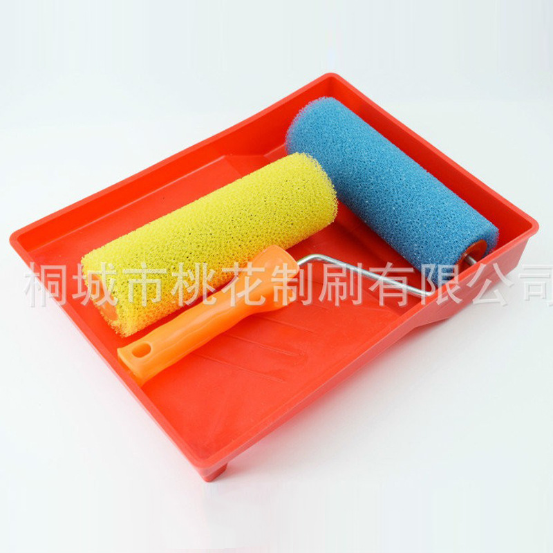 批发海绵拉花滚筒刷红色油漆托盘套装蓝色黄色拉毛滚芯装修工具刷