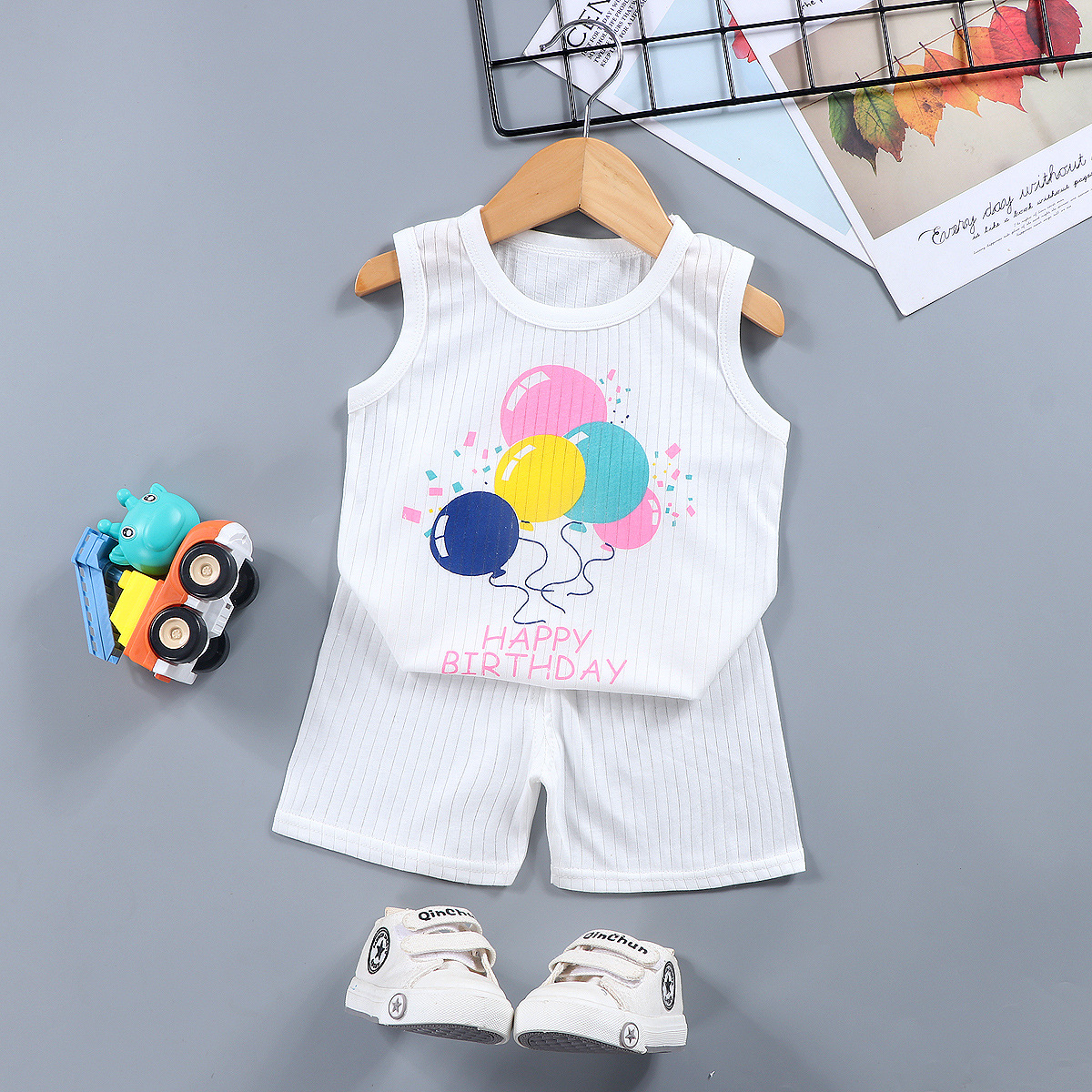 男童无袖短裤休闲运动服女童空调服萌芽童装宝宝婴儿纯棉夏季套装