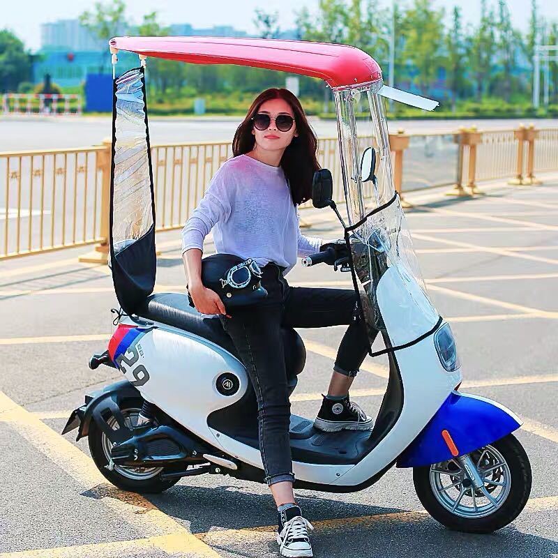 7字棚新款电动车雨棚蓬电动摩托车遮雨棚蓬带帽檐电瓶车遮阳伞