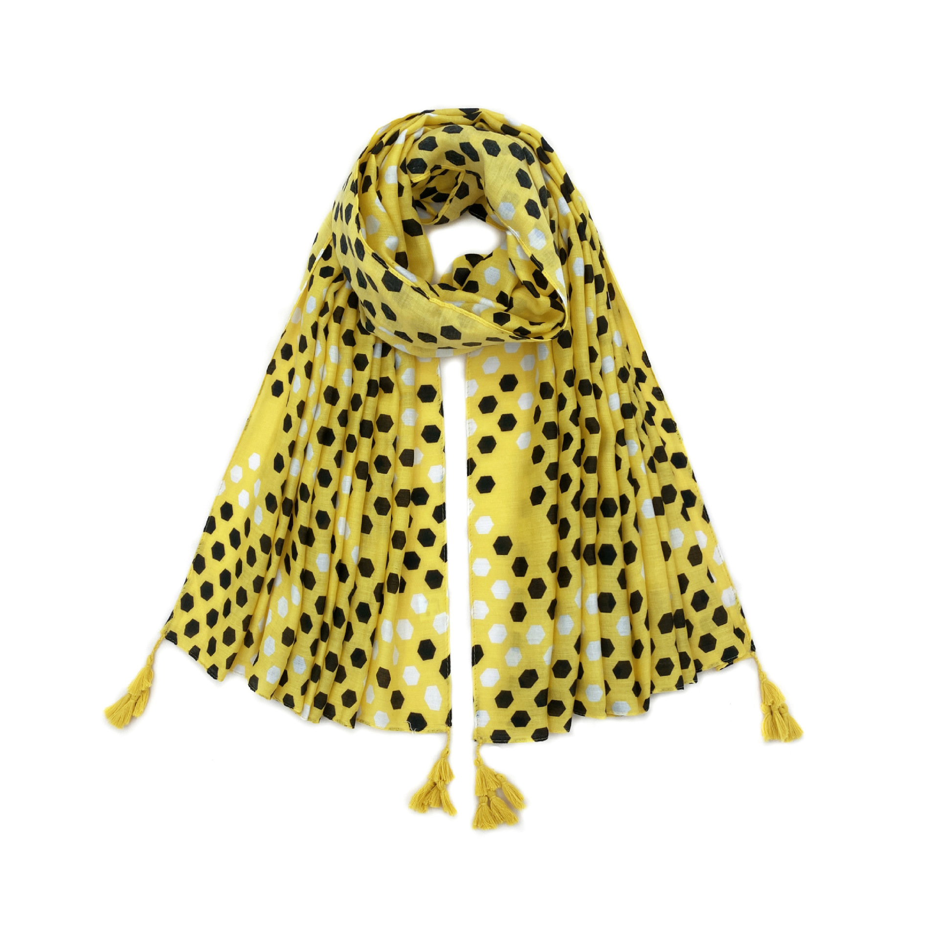 个性黄色蜂巢蜂蜜印花棉麻流苏围巾装饰多功能春秋夏季防晒大披肩