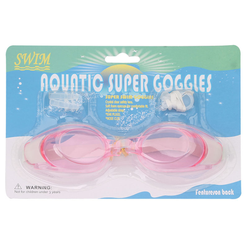 Cheap Wholesale Adult and Children Swimming Goggles Cardboard Packaging Tape Nasal Splint Earplugs Waterproof Men and Women Swimming Glasses 1198