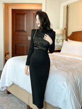 赫本风气质长款小黑裙2024春装新款女装显身材内搭连衣裙女30591