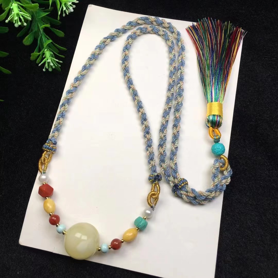 天然蜜蜡圆珠锁骨链白花蜜蜡质浓郁长款项链可塘珠宝产地货源批发