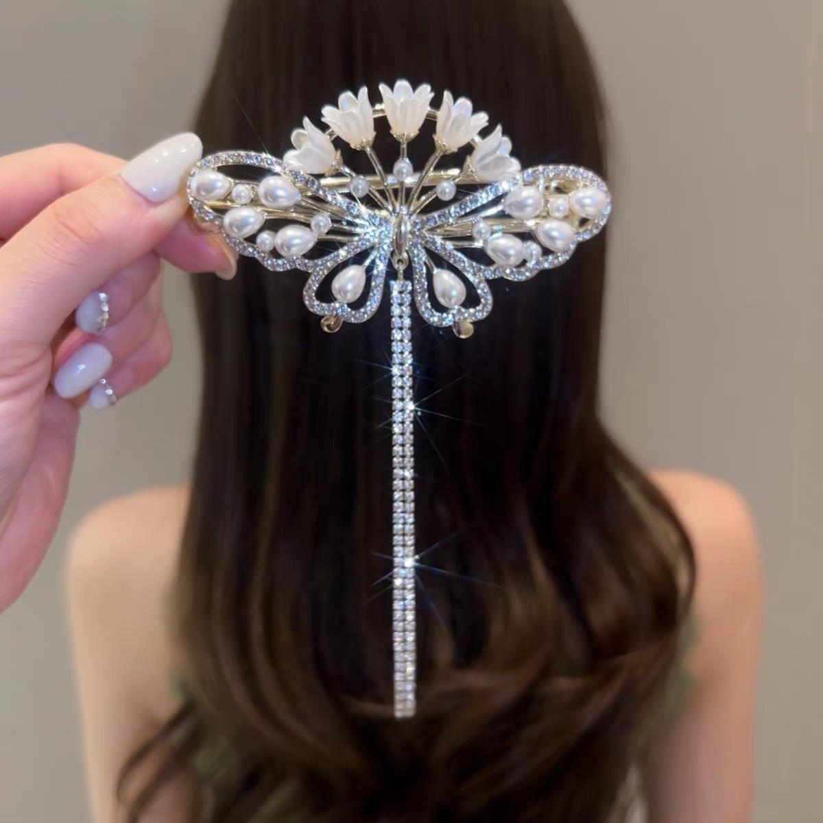 精致铃兰花流苏扭扭夹女成人后脑勺盘发发卡夹子气质古风旗袍头饰