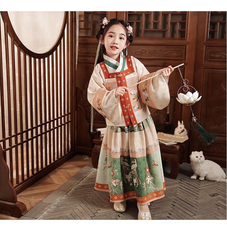 女童汉服秋冬中国风女孩加厚拜年服红色过年服装儿童唐装古装毛领