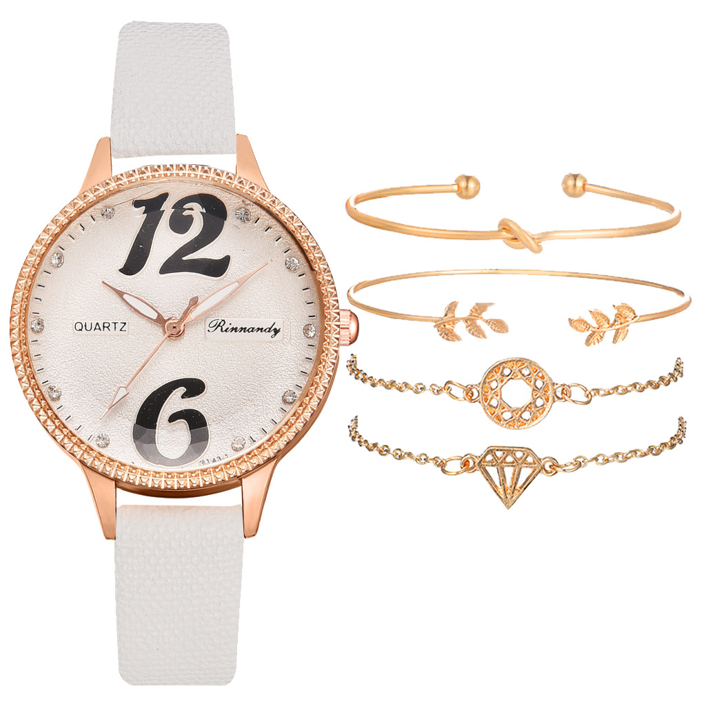 新款韩版小众女士手表 优雅气质女士石英表手镯套装组合 现货批发