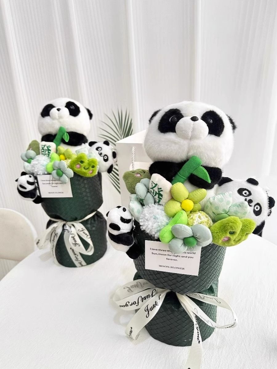 熊猫公仔创意可爱玩偶花束花永生花手捧假花七夕情人节送女生
