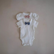 24新款夏季韩版婴儿连体衣ins短袖净色短袖哈衣宝宝简单款包屁衣