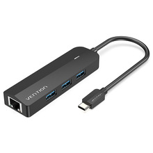 威迅TGP系列Type-C转USB3.0x3+RJ45+Micro-B HUB ABS款黑色0.15米