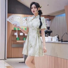 时尚设计感改良旗袍女2024夏季新款新中式国风水墨画气质连衣裙子