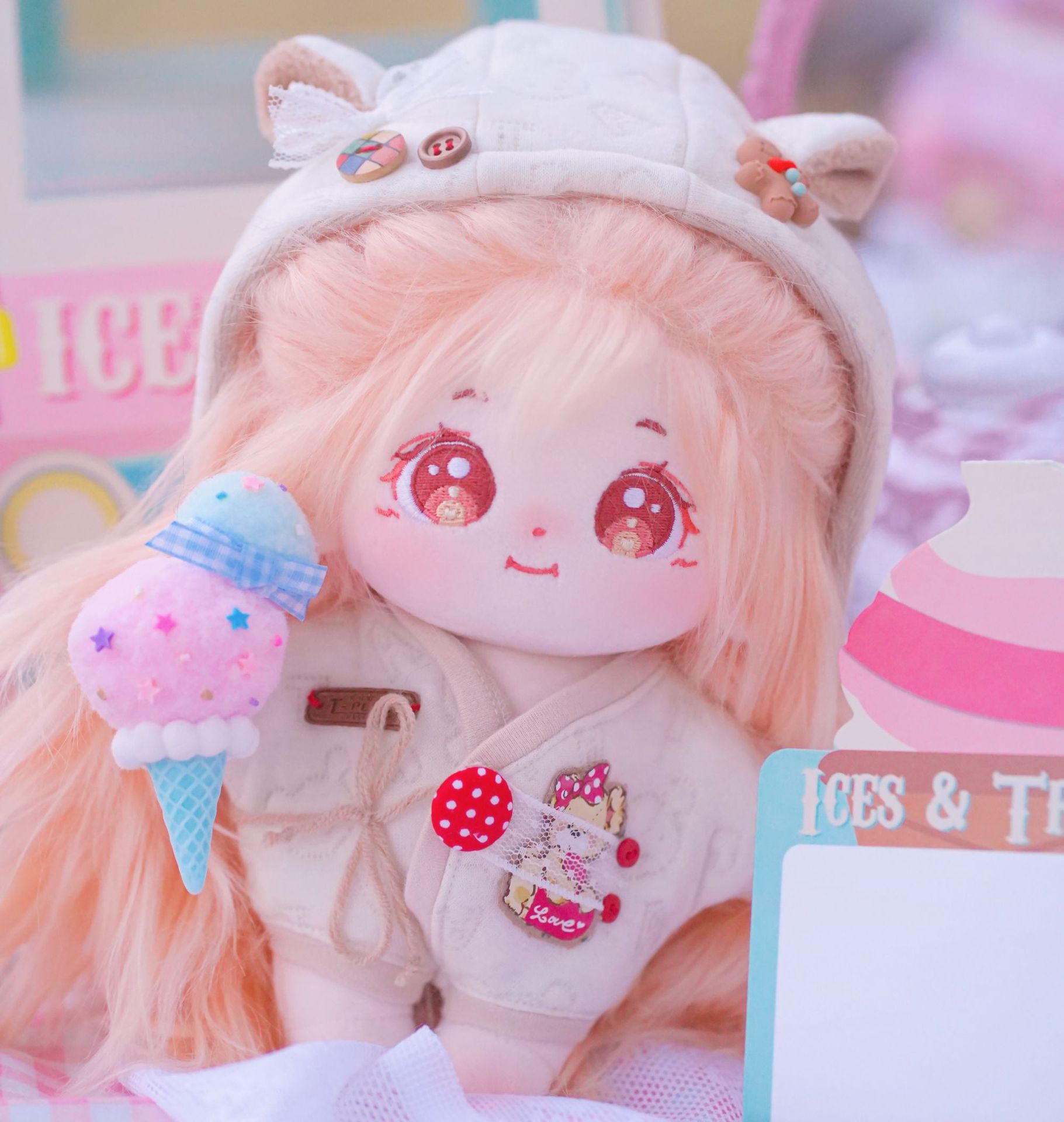 20cm长发炸毛棉花娃娃无属性蓬雲裸娃女孩子礼物【含出生证】