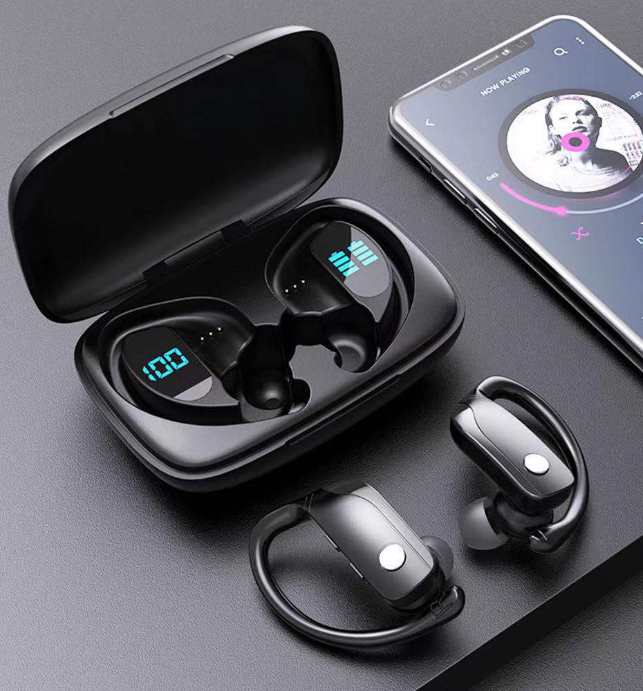 Cross-Border Hot T11 Sports Bluetooth Headset 5.0 Digital Display Power Stereo Level 5 Waterproof Ear-Mounted Real Wireless