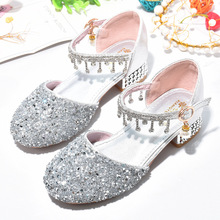 女童鞋春夏季儿童表演银色洋气水晶鞋舞台走秀高跟鞋公主礼服皮鞋