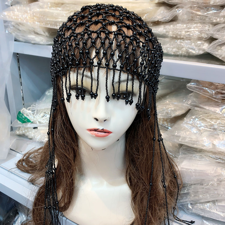 流苏珍珠帽串珠头饰流苏帽子流苏银色帽子头饰影楼拍照写真配饰品