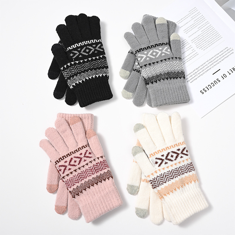 New Knitting Wool Gloves Men's and Women's Thermal Extra Thick with Fleece Jacquard Touch Screen Cold Protection in Winter Knitted Gloves