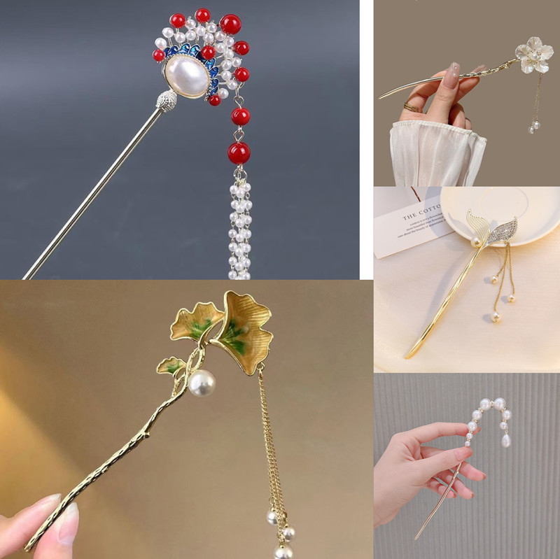 古风银杏叶发簪现代簪子丸子头盘发头饰汉服旗袍配饰新中式发钗女