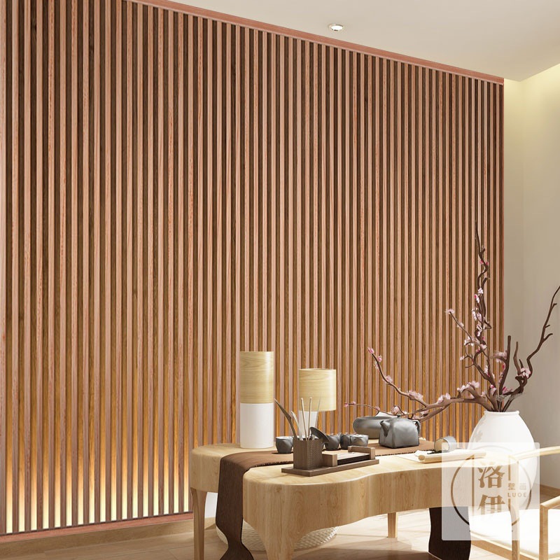 木格栅木条壁纸竖条纹装饰日式餐厅中式木纹原木风格装修背景墙纸
